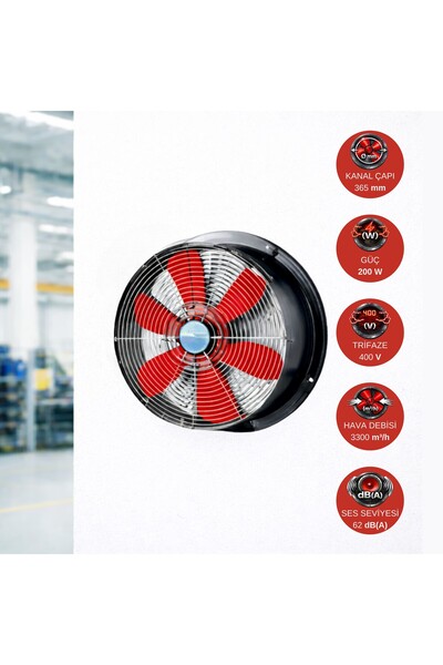 Dündar 34,5 cm ST 35 200 watt 3300 m3/h 1450 DD 380/400 V Trifaze Aksiyal Tip...
