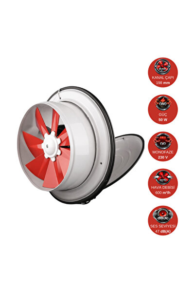 Dündar 20 cm K 20 50 W 600m3/h 1425D 220/230V Monofaze Ev Pencere Tipi Kapakl...