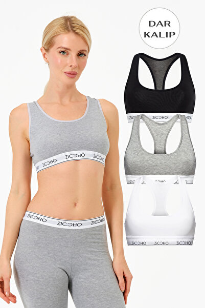 ZICCHO Συμπαγές χτενισμένο βαμβακερό μαύρο λευκό γκρι γυναικείο μπουστάκι 3 τ...