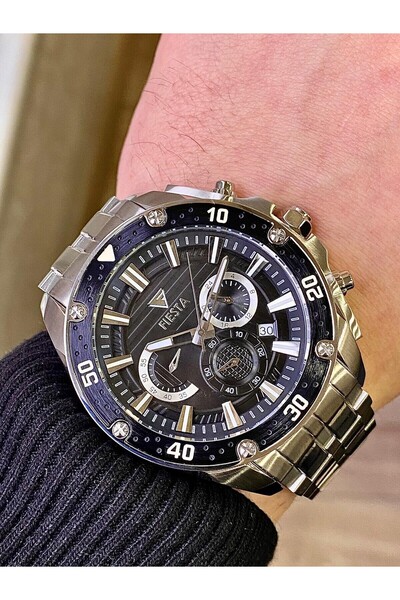 Fiesta ساعة يد رجالية بحزام معدني F24081M