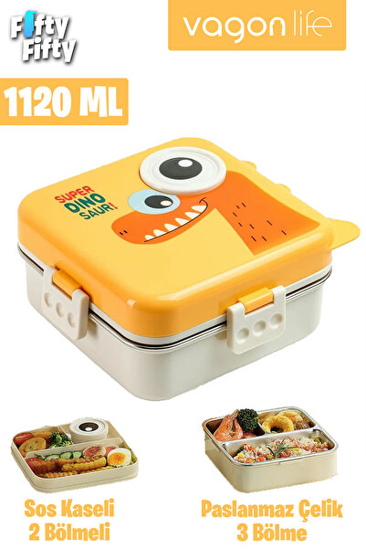 Vagonlife Lunch Box 1120 ML Sızdırmaz Karışmaz Üç Bölmeli Sos Kaseli Yeni Nes...