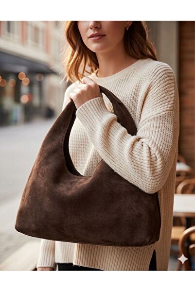 Madame Kahverengi Süet Kadın Shopper Omuz Çantası – Yumuşak Form Vintage Model
