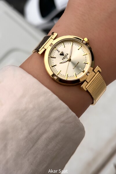 Fiesta ساعة يد نسائية F25025L بحزام معدني منسوج