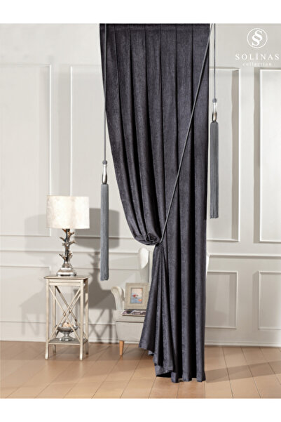 Solinas Collection Verona Antrasit 1x3 Sık Pile ve Sarkıt Aksesuarlı Fon Perd...