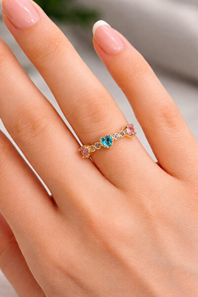 LooRen Butik خاتم نسائي قابل للتعديل بتصميم قلب من الأحجار الملونة LRN015