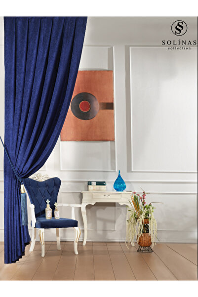 Solinas Collection Verona Navy Blue 1X3 Dense Pleated Background Curtain with...