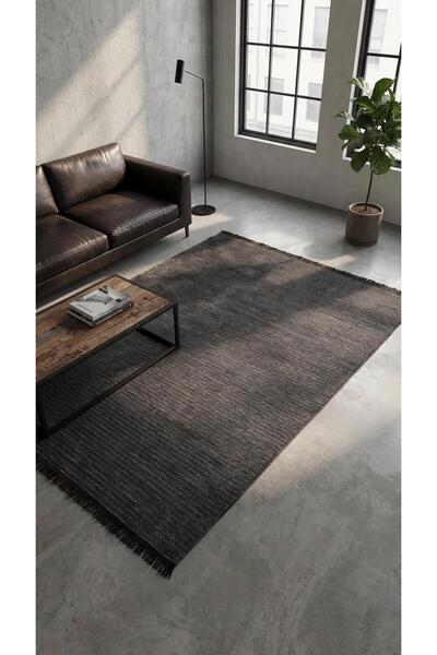 Seloria Home Antrasit Şönil Yıkanabilir Dokuma Kaymaz Taban Halı Kilim Yolluk