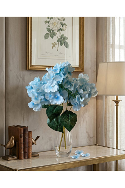 ledison 45 cm Mavi Yapay Ortanca 5 Dallı Demet (Vazo Dahil Değildir)