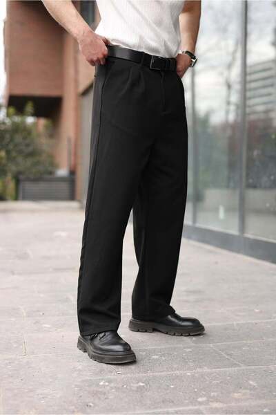 Madmext Μαύρο Πλισέ Παντελόνι με Άνετη Εφαρμογή E6588