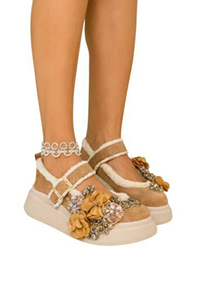 Giydim Gidiyor Καφέ Σουέτ μοκασίνια - Σελέν Με φλοράλ μοτίβο