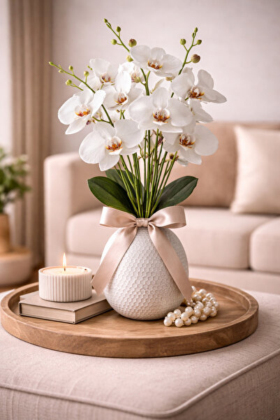 ledison 45 cm Yapay Islak Orkide Dekorasyon Beyaz Orkide Demet