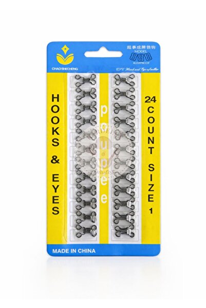 Kardelux Metal Agraf Kanca Kopça ve Göz Kapatma Seti- Siyah Renk 24 Çift No:1...