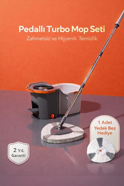 MOPPAK Premium Pedallı Otomatik Mop Temizlik Seti 360° Döner Mikrofiber