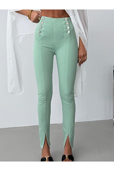 HerTon Γυναικείο στενό τζιν με λεπτομέρεια στο ψηλόμεσο μέρος - Στενό παντελό...