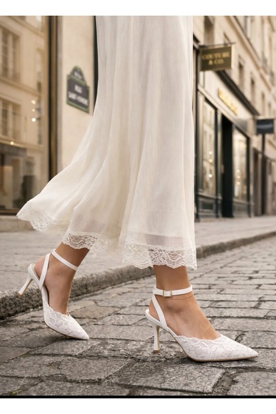 Giydim Gidiyor Lace Heart Dantel Stiletto Beyaz
