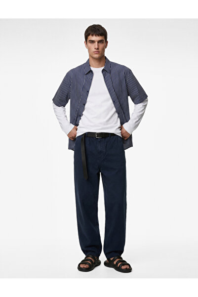 Koton Regular Fit Normal Bel Pamuklu Bol Beli Bağcıklı Baggy Jean Pantolon