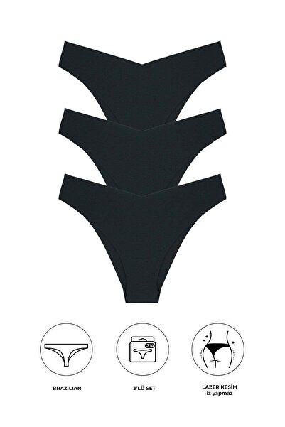 C&City Pachet de 3 chiloți brazilian tăiați cu laser 583 negru