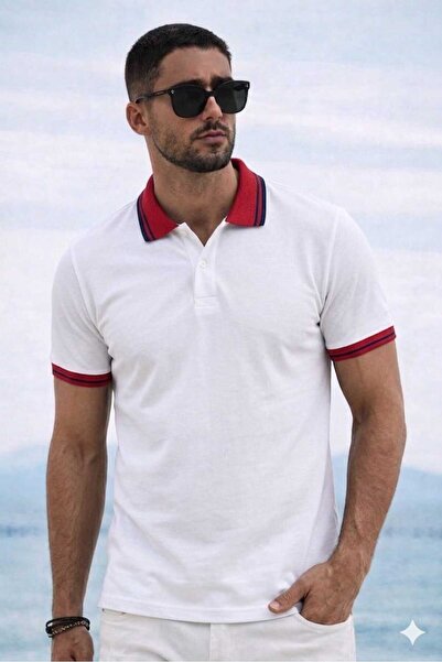 COUPON Polo Collar T-Shirt / White - Red Collar