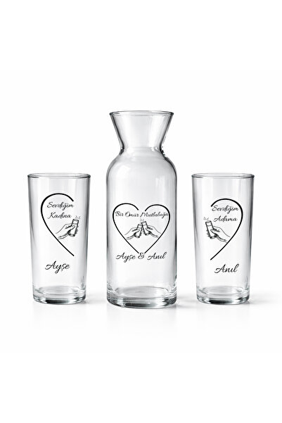 hediyekralı İsime Özel 3’lü Rakı Seti – 2 Adet Rakı Bardağı + Cam Karaf – Hed...