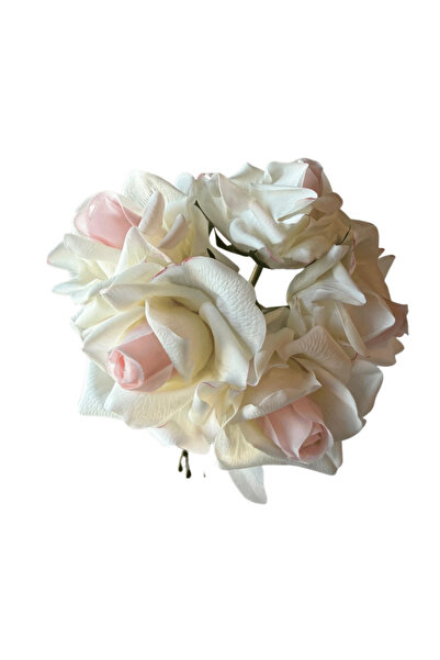 NilCan Flora Yapay Çiçek Islak Dokulu TOK YAPRAKLI 6'lı Buket MAXI Gül Allıkl...