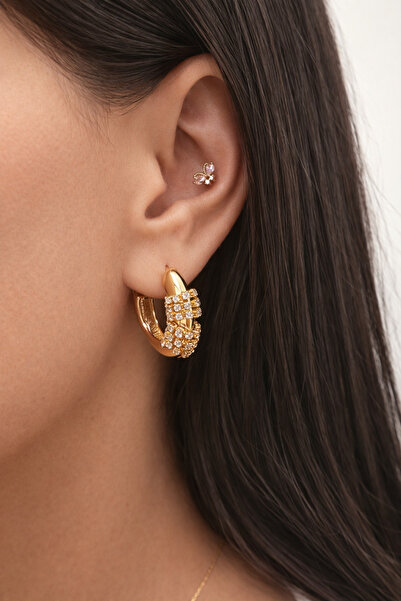 Mercan Taş detaylı şık halka küpe