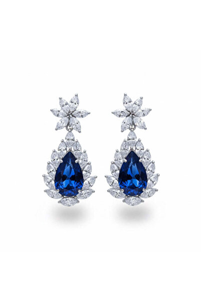 Pursehuit Silver Colour earrings, teardrop shape, with zirconia stones, Madse...