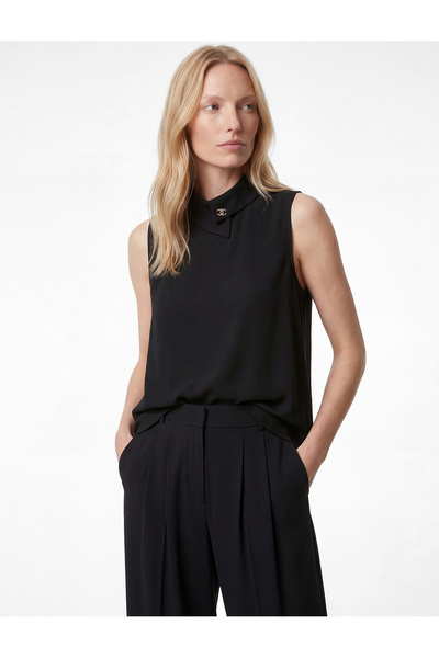 Koton Asymmetric Collar Sleeveless Satin Blouse with Metal Accessories