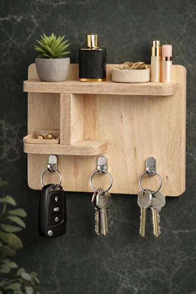 MERKEZPRES CNC AHŞAP DUVAR RAFLI ANAHTARLIK ORGANİZER-MODERN TASARIM