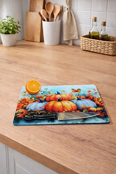 Zucci Home Tempered Unbreakable Glass Cutting Board |   Pumpkin Harvest |   3...