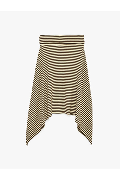 Koton Layered Striped Asymmetrical Cut Long Skirt
