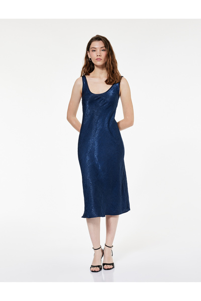 Koton Slim Fit Sleeveless U Neckline Long Satin Dress with Thick Straps