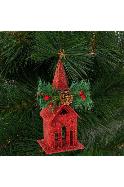 FAMİLY Decoratiune brad bisericuta rosie cu glitter, 16 cm