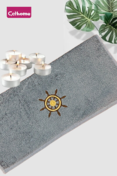 Weweus ÇetHome Γκρι Κεντημένη Πετσέτα Μαλλιών