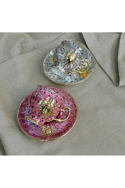 BY.RAYKA PORSELEN El Dekor Galaxy 2-Piece Hand Painted Porcelain Coffee Cup