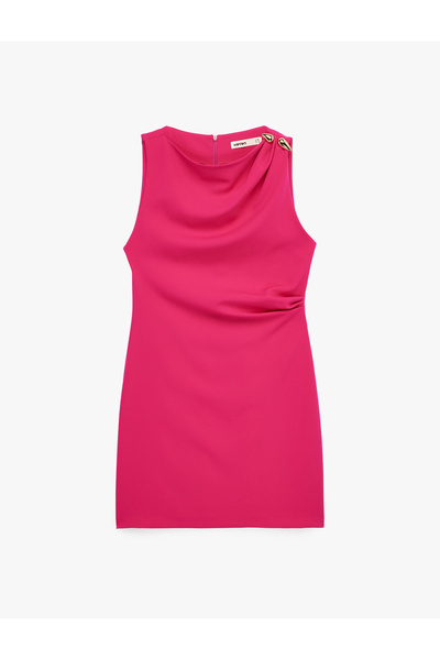 Koton Crew Neck A-Line Accessory Detail Sleeveless Mini Dress