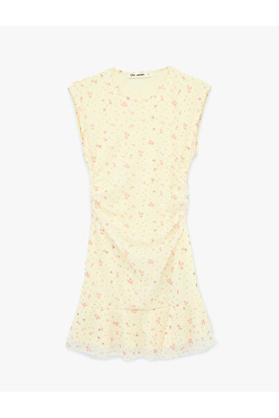 Koton Kolsuz Bisiklet Yaka Drapeli Çiçekli Mini Elbise