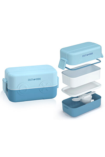 Eazy Kids Double Decker Lunch Box w/Bento Compartment Splitter Sauce Box and ...