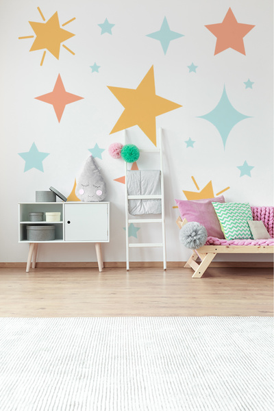 Işıltılı Yıldızlar Temalı 20 Parça Çocuk Ve Bebek Odası Dekoratif Duvar Sticker Seti