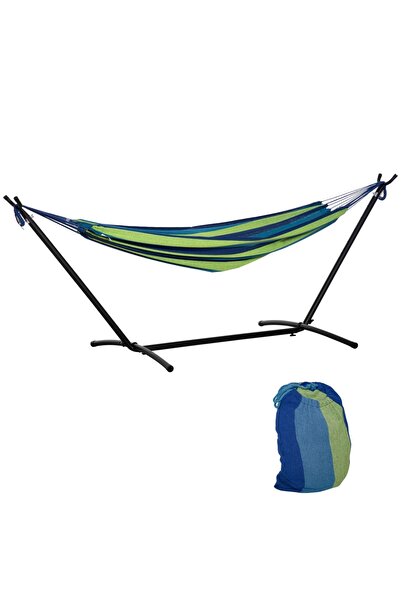 OEM Окачен хамак със стойка Re-Bloom, синтетичен памук/метал, черен/зелен/син...