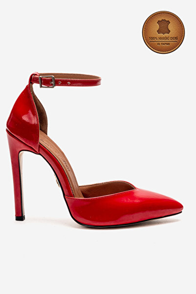 Ayakkabı Ateşi Genuine Leather Red Patent Leather Pointed Toe Ankle Strap Hig...