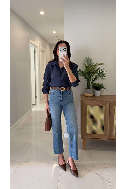 BİRCANÇİL Blugi Yelta Blue cu talie extra înaltă și picior decupat