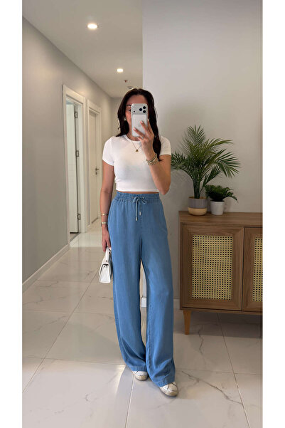 BİRCANÇİL بنطلون ZR لولو الأزرق من قماش التينسل