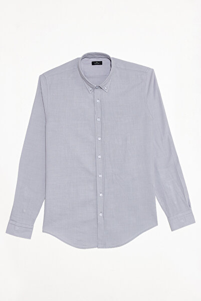 Tudors Men's slim fit 100% cotton button-down flannel shirt in gray