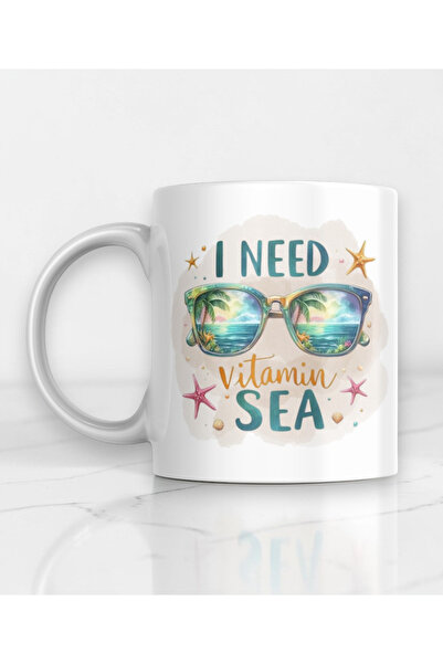 Nino Store I Need Vitamin Sea Mug Summer Vacation Themed Printed Porcelain Co...