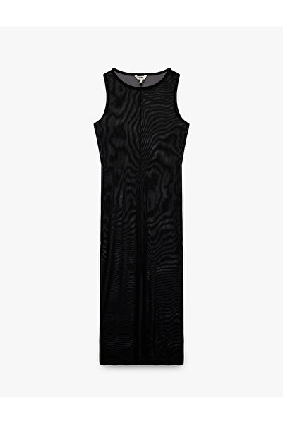 Koton U Neck Sleeveless See through Long Tulle Beach Dress
