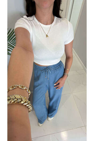 BİRCANÇİL Dlvin Diol Ecru Modal Crop T-Shirt