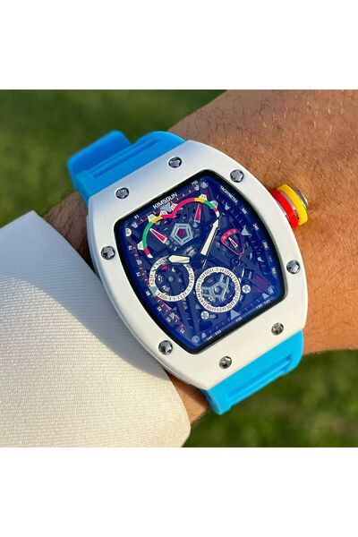 FANDER BLUE Luxury Watch with Silver Fluted Bezel and Black Dial