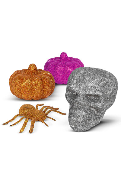 FAMİLY Set decor Halloween paianjen craniu si dovleci cu sclipici, 4 bucati