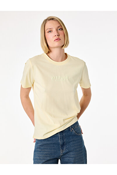 Koton Tricou din bumbac cu mânecă scurtă guler rotund cu imprimeu în relief