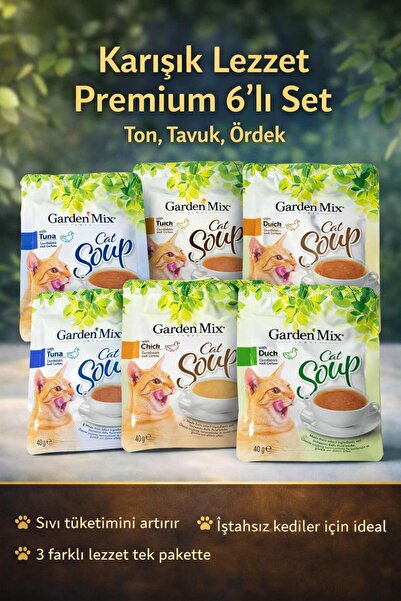 Garden Mix Karışık Lezzet Premium 6’lı Kedi Çorbası Seti (Ton-Tavuk-Ördek)